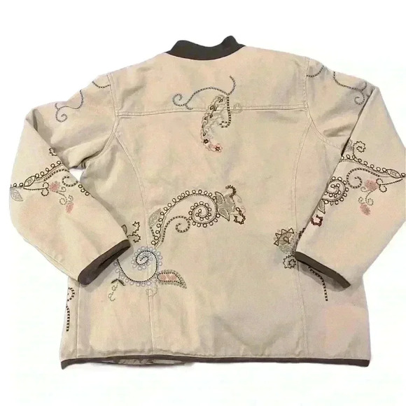 Denim & Co. Light Brown Embroidered Cotton Boho Button Down Jacket Women’s Sz M - Picture 2 of 6